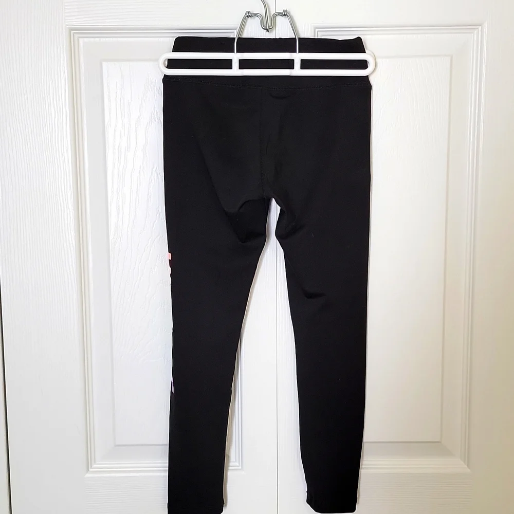 Justice Girls Leggings Black Rainbow Glitter Logo Graphic Playful Size 6
